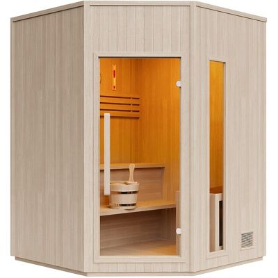 Vente-unique Sauna finlandais d'angle - 5/6 places - L180 x P180 x H210 cm - KOTKA Vente-unique Sauna finlandais d'angle - 5/6 places - L180 x P180 x H210 cm - KOTKA