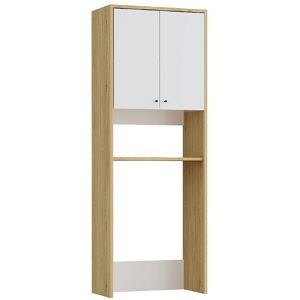 Vente-unique Meuble pour machine à laver avec double portes - L65 x H180 cm - Blanc et naturel clair - WORIKA Vente-unique Meuble pour machine à laver avec double portes - L65 x H180 cm - Blanc et naturel clair - WORIKA