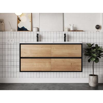 Vente-unique Meuble de salle de bain suspendu avec vasque à encastrer - Coloris naturel clair et noir - 120 cm - LANNICK Vente-unique Meuble de salle de bain suspendu avec vasque à encastrer - Coloris naturel clair et noir - 120 cm - LANNICK