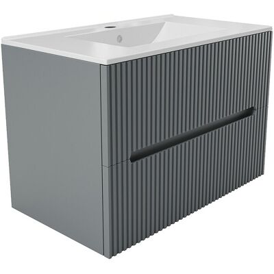 Vente-unique Meuble de salle de bain suspendu avec vasque à encastrer - Strié gris - 80 cm - PAVANI Vente-unique Meuble de salle de bain suspendu avec vasque à encastrer - Strié gris - 80 cm - PAVANI