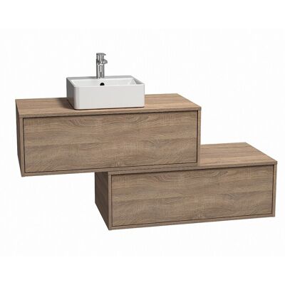 Vente-unique Meuble de salle de bain suspendu naturel clair avec simple vasque carrée et deux tiroirs - 94 cm - TEANA II Vente-unique Meuble de salle de bain suspendu naturel clair avec simple vasque carrée et deux tiroirs - 94 cm - TEANA II