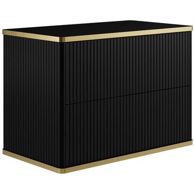 Vente-unique Meuble sous vasque suspendu strié liseré doré - Noir - L80 cm - KELIZA Vente-unique Meuble sous vasque suspendu strié liseré doré - Noir - L80 cm - KELIZA