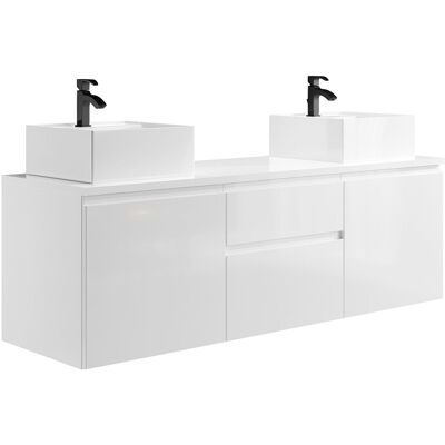 Meuble de salle de bain Vente-unique - Double vasque - 150 cm - Blanc Meuble de salle de bain Vente-unique - Double vasque - 150 cm - Blanc