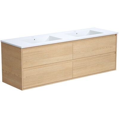 Vente-unique Meuble de salle de bain suspendu avec vasque à encastrer - Placage chêne - 150 cm - MILIPAM Vente-unique Meuble de salle de bain suspendu avec vasque à encastrer - Placage chêne - 150 cm - MILIPAM