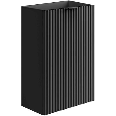 Vente-unique Meuble pour lave main strié porte réversible noir - H60 x L40 x P22 - VAHIRA Vente-unique Meuble pour lave main strié porte réversible noir - H60 x L40 x P22 - VAHIRA