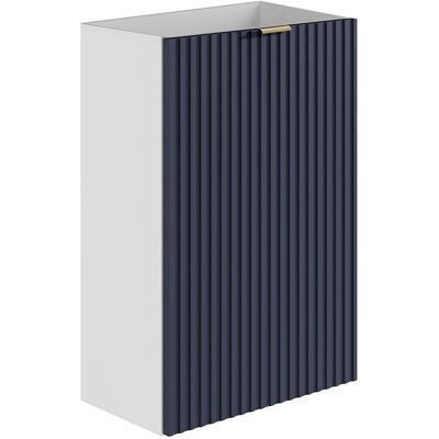 Vente-unique Meuble pour lave main strié caisson blanc et porte réversible bleue - H60 x L40 x P22 - VAHIRA Vente-unique Meuble pour lave main strié caisson blanc et porte réversible bleue - H60 x L40 x P22 - VAHIRA