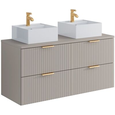 Vente-unique Meuble de salle de bain suspendu strié avec double vasque à poser carrée - Beige - L120 cm - ZEVARA Vente-unique Meuble de salle de bain suspendu strié avec double vasque à poser carrée - Beige - L120 cm - ZEVARA