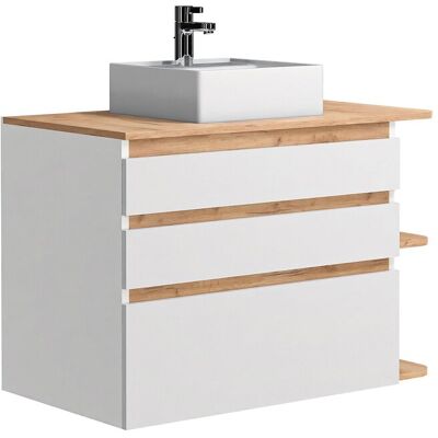 Vente-unique Meuble de salle de bain suspendu simple vasque - Coloris naturel clair et blanc - 94 cm - ANIDA Vente-unique Meuble de salle de bain suspendu simple vasque - Coloris naturel clair et blanc - 94 cm - ANIDA