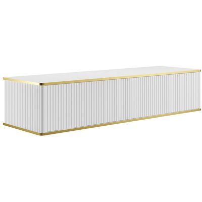 Vente-unique Meuble sous vasque suspendu strié liseré doré 2 tiroirs - Blanc - 150 cm - KELIZA Vente-unique Meuble sous vasque suspendu strié liseré doré 2 tiroirs - Blanc - 150 cm - KELIZA