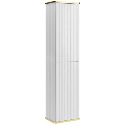 Vente-unique Colonne de salle de bain suspendue striée liseré doré - Blanc - H140 cm - KELIZA Vente-unique Colonne de salle de bain suspendue striée liseré doré - Blanc - H140 cm - KELIZA