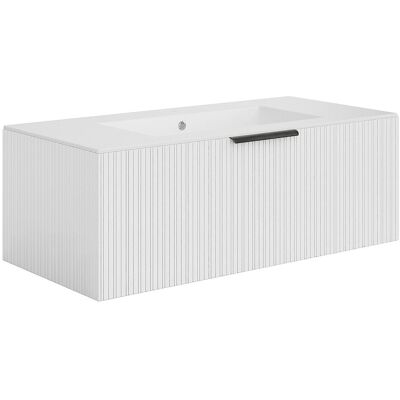 Vente-unique Meuble de salle de bain suspendu strié avec vasque à encastrer - Coloris blanc - 100 cm - PALIRO Vente-unique Meuble de salle de bain suspendu strié avec vasque à encastrer - Coloris blanc - 100 cm - PALIRO