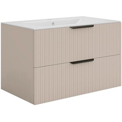 Vente-unique Meuble de salle de bain suspendu strié avec vasque à encastrer - Coloris beige - 80 cm - DALIKO Vente-unique Meuble de salle de bain suspendu strié avec vasque à encastrer - Coloris beige - 80 cm - DALIKO