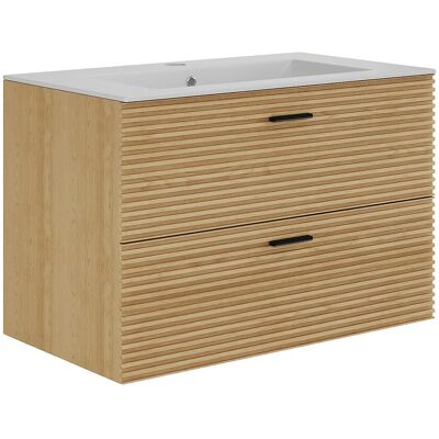 Vente-unique Meuble de salle de bain suspendu strié avec vasque à encastrer - 2 tiroirs - Naturel clair - 80 cm - SARONE Vente-unique Meuble de salle de bain suspendu strié avec vasque à encastrer - 2 tiroirs - Naturel clair - 80 cm - SARONE
