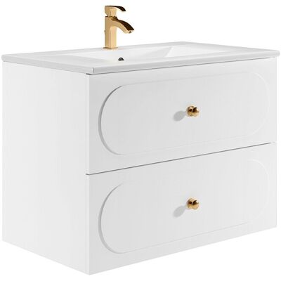 Vente-unique Meuble de salle de bain suspendu avec vasque à encastrer - Blanc - 80 cm - SATOBAL Vente-unique Meuble de salle de bain suspendu avec vasque à encastrer - Blanc - 80 cm - SATOBAL