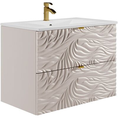 Vente-unique Meuble de salle de bain suspendu texturé avec vasque à encastrer - Beige - 80 cm - RINAREL Vente-unique Meuble de salle de bain suspendu texturé avec vasque à encastrer - Beige - 80 cm - RINAREL