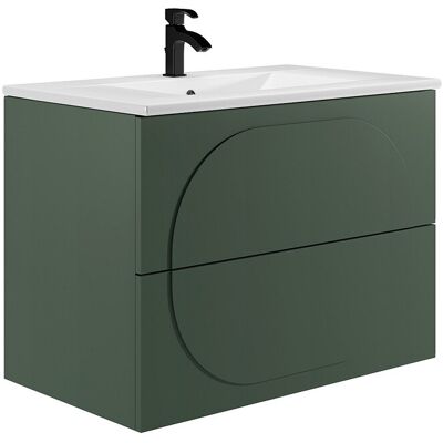 Vente-unique Meuble de salle de bain suspendu avec vasque à encastrer - Vert - 80 cm - VUTOMA Vente-unique Meuble de salle de bain suspendu avec vasque à encastrer - Vert - 80 cm - VUTOMA