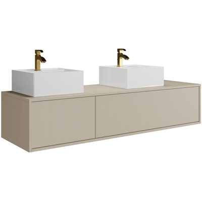 Vente-unique Meuble de salle de bain suspendu coloris beige avec double vasque carrée - L150 cm - ISAURE II Vente-unique Meuble de salle de bain suspendu coloris beige avec double vasque carrée - L150 cm - ISAURE II