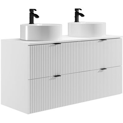 Vente-unique Meuble de salle de bain suspendu strié avec vasque à poser ronde - Blanc mat - 120 cm - ZEVINI Vente-unique Meuble de salle de bain suspendu strié avec vasque à poser ronde - Blanc mat - 120 cm - ZEVINI