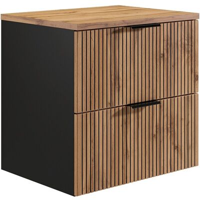 Vente-unique Meuble sous vasque suspendu strié avec planche - Naturel clair et noir - 60 cm - MADELA Vente-unique Meuble sous vasque suspendu strié avec planche - Naturel clair et noir - 60 cm - MADELA