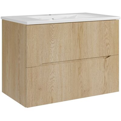 Vente-unique Meuble de salle de bain suspendu strié avec vasque à encastrer - Naturel clair - 80 cm - ORISO Vente-unique Meuble de salle de bain suspendu strié avec vasque à encastrer - Naturel clair - 80 cm - ORISO