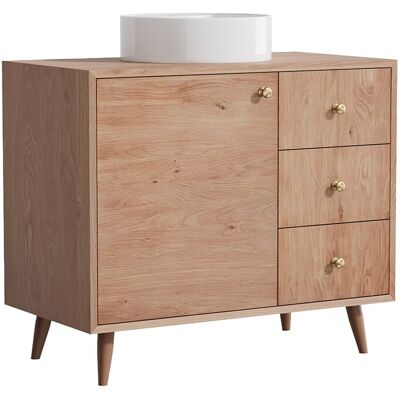 Vente-unique Meuble de salle de bain en chêne massif avec vasque à poser ronde - Naturel clair - 93 cm - ZARENO Vente-unique Meuble de salle de bain en chêne massif avec vasque à poser ronde - Naturel clair - 93 cm - ZARENO