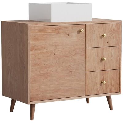 Vente-unique Meuble de salle de bain en chêne massif avec vasque à poser carrée - Naturel clair - 93 cm - ZARENO Vente-unique Meuble de salle de bain en chêne massif avec vasque à poser carrée - Naturel clair - 93 cm - ZARENO