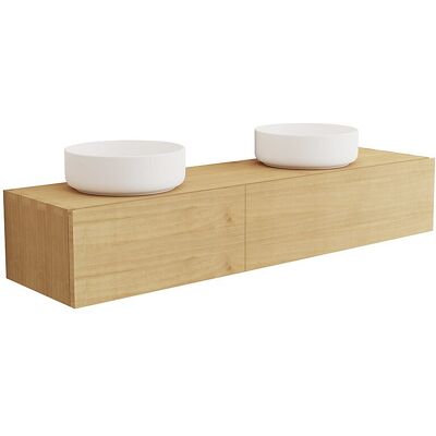 Vente-unique Meuble de salle de bain suspendu en bois de mindi avec double vasque à poser ronde en céramique- 150 cm - TIDORE Vente-unique Meuble de salle de bain suspendu en bois de mindi avec double vasque à poser ronde en céramique- 150 cm - TIDORE