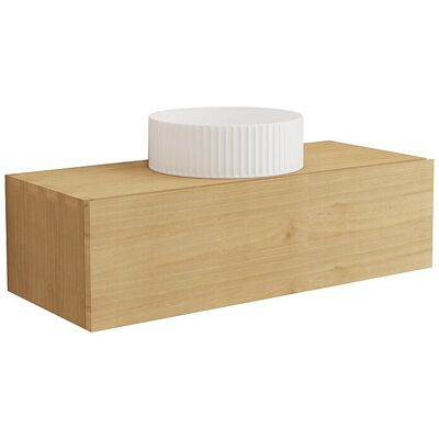 Vente-unique Meuble de salle de bain suspendu en bois de mindi avec vasque à poser striée en céramique - 95 cm - TIDORE Vente-unique Meuble de salle de bain suspendu en bois de mindi avec vasque à poser striée en céramique - 95 cm - TIDORE