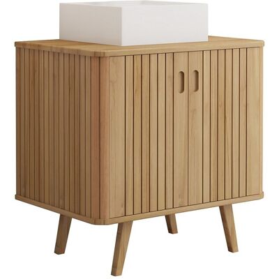Vente-unique Meuble de salle de bain sur pieds en teck avec vasque à poser carrée en céramique - 80 cm - WAMENA Vente-unique Meuble de salle de bain sur pieds en teck avec vasque à poser carrée en céramique - 80 cm - WAMENA