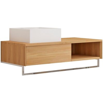 Vente-unique Meuble de salle de bain suspendu en teck avec porte serviette et vasque à poser carrée en céramique - 105 cm - KUPANG Vente-unique Meuble de salle de bain suspendu en teck avec porte serviette et vasque à poser carrée en céramique - 105 cm - KUPANG