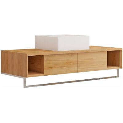 Vente-unique Meuble de salle de bain suspendu en teck avec porte serviette et vasque à poser carrée en céramique - 120 cm - KUPANG Vente-unique Meuble de salle de bain suspendu en teck avec porte serviette et vasque à poser carrée en céramique - 120 cm - KUPANG
