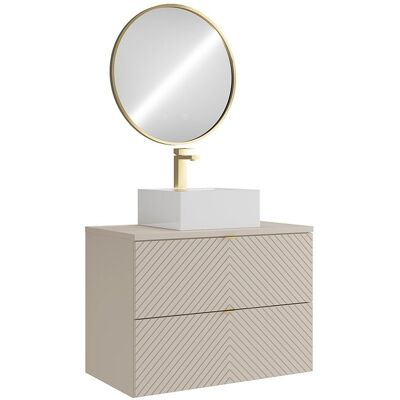Vente-unique Meuble de salle de bain suspendu avec vasque à poser carrée, robinet et miroir - Coloris beige - 80 cm - DORIONI Vente-unique Meuble de salle de bain suspendu avec vasque à poser carrée, robinet et miroir - Coloris beige - 80 cm - DORIONI