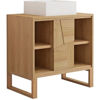 Vente-unique Meuble de salle de bain sur pieds en teck avec vasque à poser carrée en céramique - L80 cm - MATARAM Vente-unique Meuble de salle de bain sur pieds en teck avec vasque à poser carrée en céramique - L80 cm - MATARAM