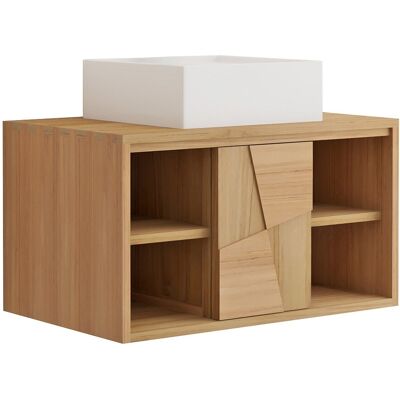 Vente-unique Meuble de salle de bain suspendu en teck avec vasque à poser carrée en céramique - L80 cm - SUMBAWA Vente-unique Meuble de salle de bain suspendu en teck avec vasque à poser carrée en céramique - L80 cm - SUMBAWA