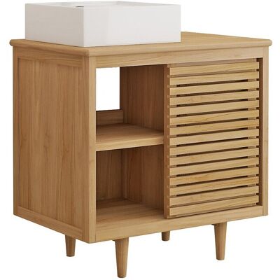 Vente-unique Meuble de salle de bain sur pieds en teck avec vasque à poser carrée en céramique - L80 cm - TORAJA Vente-unique Meuble de salle de bain sur pieds en teck avec vasque à poser carrée en céramique - L80 cm - TORAJA