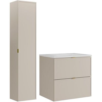 Vente-unique Meuble de salle de bain suspendu avec vasque à encastrer et colonne - Beige - 60 cm - ONDIL Vente-unique Meuble de salle de bain suspendu avec vasque à encastrer et colonne - Beige - 60 cm - ONDIL