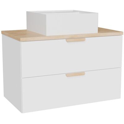 Vente-unique Meuble de salle de bain suspendu avec vasque à poser carrée – Blanc – L80 cm – AVORELI Vente-unique Meuble de salle de bain suspendu avec vasque à poser carrée – Blanc – L80 cm – AVORELI
