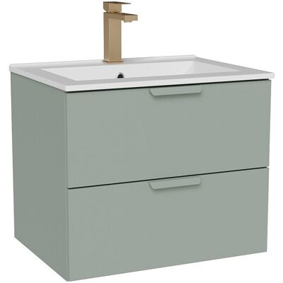 Vente-unique Meuble de salle de bain suspendu avec vasque à encastrer et robinet – Vert amande – L60 cm – AVORELI Vente-unique Meuble de salle de bain suspendu avec vasque à encastrer et robinet – Vert amande – L60 cm – AVORELI