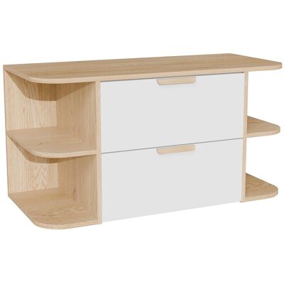 Vente-unique Meuble sous vasque suspendu avec niches – Blanc et naturel clair – L100 cm – AVORELI Vente-unique Meuble sous vasque suspendu avec niches – Blanc et naturel clair – L100 cm – AVORELI