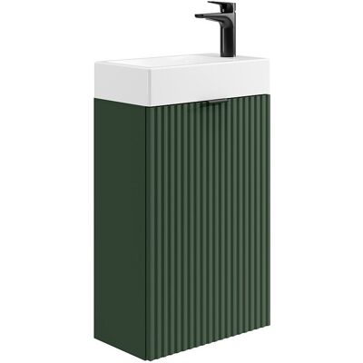 Vente-unique Meuble lave main strié porte réversible vert - H60 x L40 x P22 - VAHIRA Vente-unique Meuble lave main strié porte réversible vert - H60 x L40 x P22 - VAHIRA