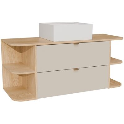 Vente-unique Meuble de salle de bain suspendu avec niches et vasque à poser carrée - Beige et naturel clair - 120 cm - LAVENA Vente-unique Meuble de salle de bain suspendu avec niches et vasque à poser carrée - Beige et naturel clair - 120 cm - LAVENA