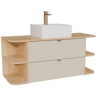Vente-unique Meuble de salle de bain suspendu avec niches, vasque à poser carrée et robinet - Beige et naturel clair - 120 cm - LAVENA Vente-unique Meuble de salle de bain suspendu avec niches, vasque à poser carrée et robinet - Beige et naturel clair - 120 cm - LAVENA