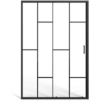 Vente-unique Porte de douche coulissante en métal noir mat style verrière - Verre anti-calcaire - 120 x 195 cm - SONIKRA Vente-unique Porte de douche coulissante en métal noir mat style verrière - Verre anti-calcaire - 120 x 195 cm - SONIKRA