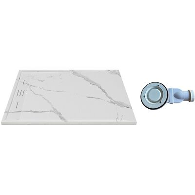 Vente-unique Receveur de douche extra plat à poser ou à encastrer recoupable en résine SMC avec siphon - Blanc marbré - 140 x 90 cm - LYROSA Vente-unique Receveur de douche extra plat à poser ou à encastrer recoupable en résine SMC avec siphon - Blanc marbré - 140 x 90 cm - LYROSA