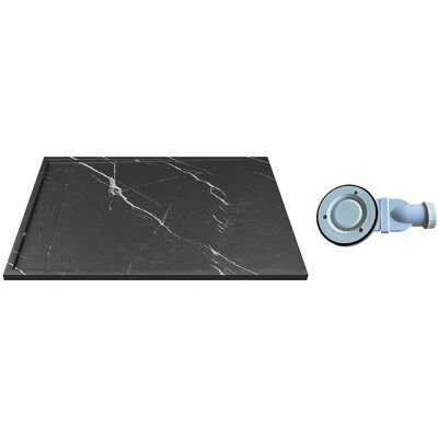 Vente-unique Receveur de douche extra plat à poser ou à encastrer recoupable en résine SMC avec siphon - Noir marbré - 120 x 90 cm - LYROSA Vente-unique Receveur de douche extra plat à poser ou à encastrer recoupable en résine SMC avec siphon - Noir marbré - 120 x 90 cm - LYROSA