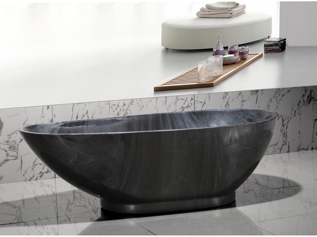 Vente-unique.be Baignoire îlot MARBELA - 190 L - 180*85*58cm - Effet Marbre - Noir