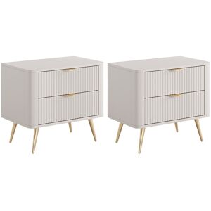 Lot de 2 tables de chevet - 2 tiroirs - Beige et doré - ELONARIA de Pascal Morabito Lot de 2 tables de chevet - 2 tiroirs - Beige et doré - ELONARIA de Pascal Morabito