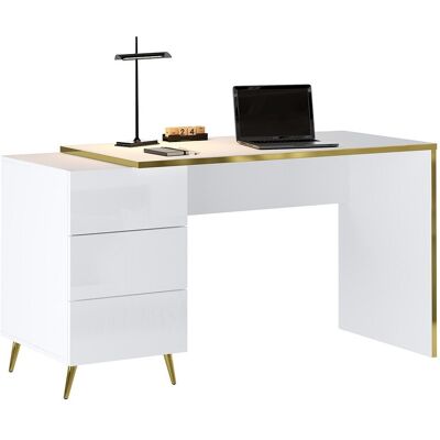 Vente-unique Bureau avec tiroirs - Blanc brillant et doré - MARZIALO Vente-unique Bureau avec tiroirs - Blanc brillant et doré - MARZIALO