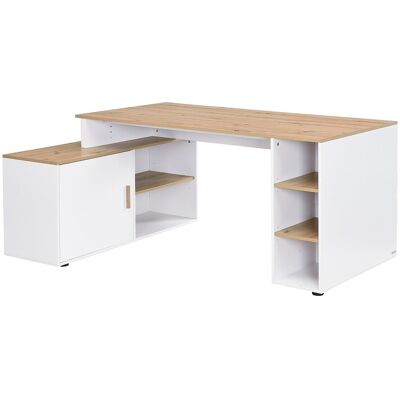 Vente-unique Bureau d'angle avec rangements - MDF - Blanc et naturel - ROMIARA Vente-unique Bureau d'angle avec rangements - MDF - Blanc et naturel - ROMIARA