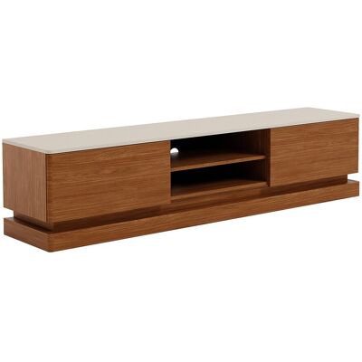 Vente-unique Meuble TV 2 tiroirs et 2 niches avec LEDs en MDF - Naturel foncé et beige - DEVIKA Vente-unique Meuble TV 2 tiroirs et 2 niches avec LEDs en MDF - Naturel foncé et beige - DEVIKA